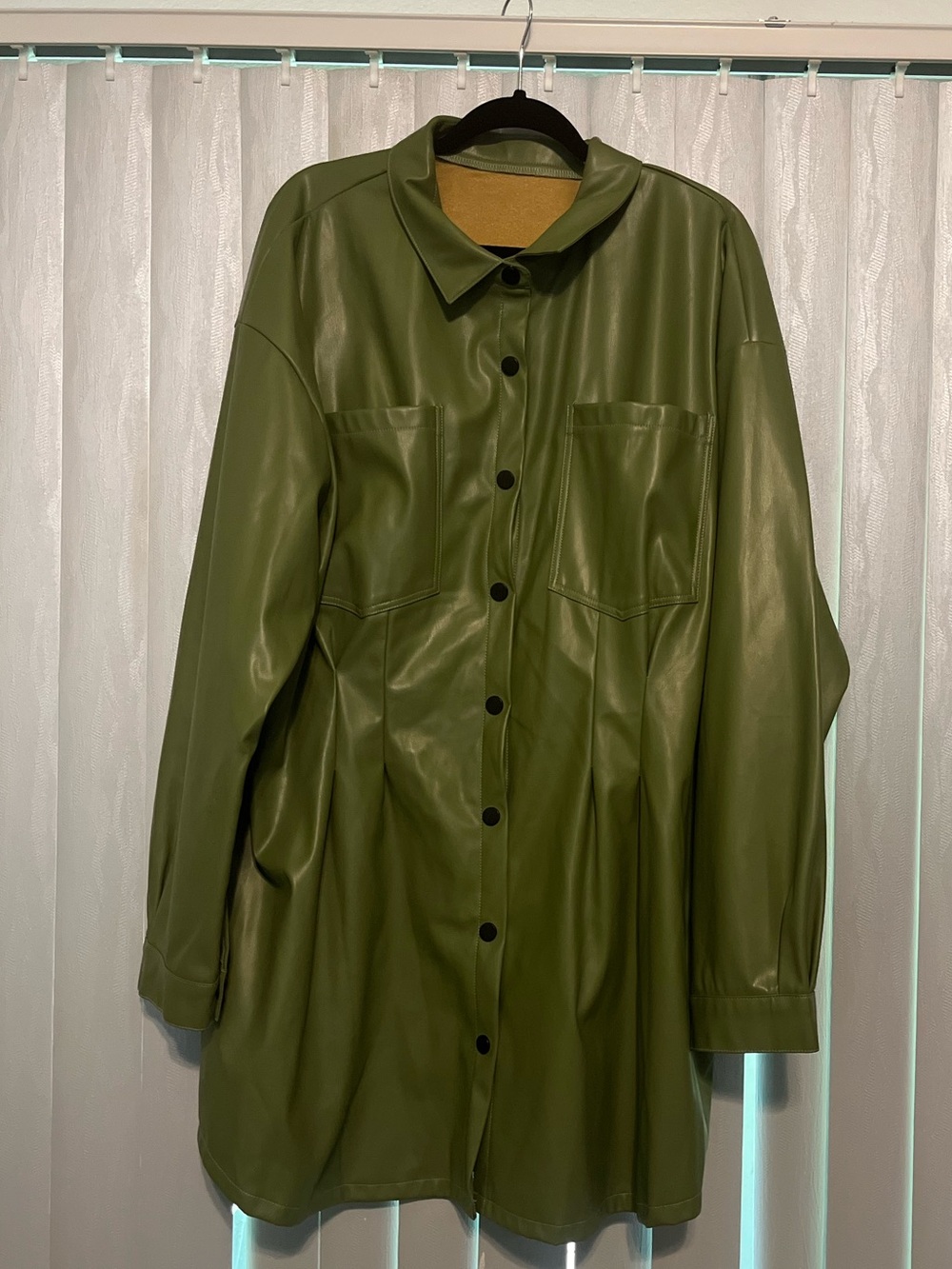 Plus Size PU Leather Turndown Collar Pleated Coat Mini Dress